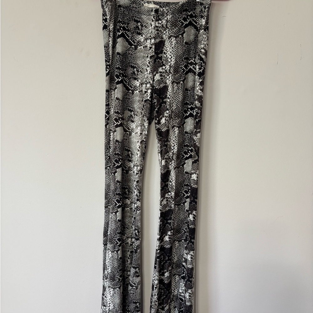 Snakeskin Print Flared Pants
